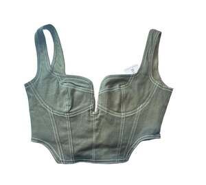 Moalluom Olive Green Denim Corset Top Zip Back Size M